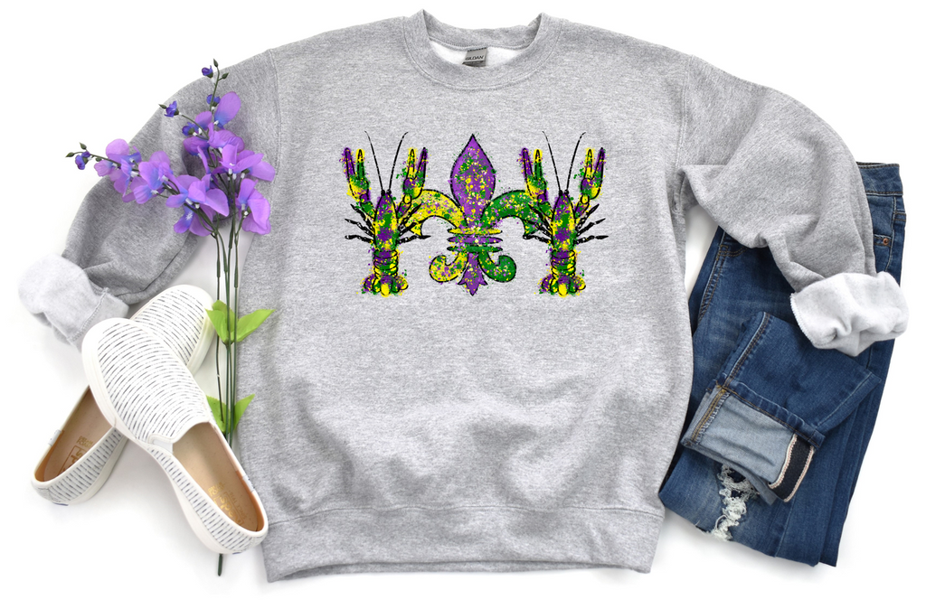 Mardi Gras Watercolor Trio - Fleece Crew Sweatshirt