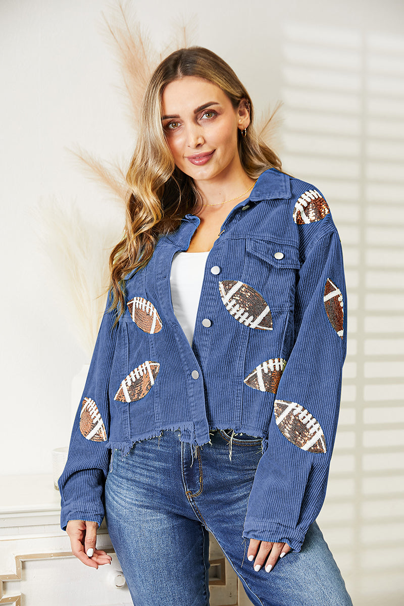 Sequin Football Patch Drop Shoulder Jacket