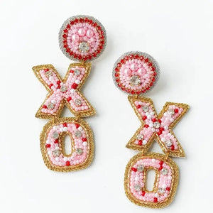 XO Heart Seed Bead Drop Earring