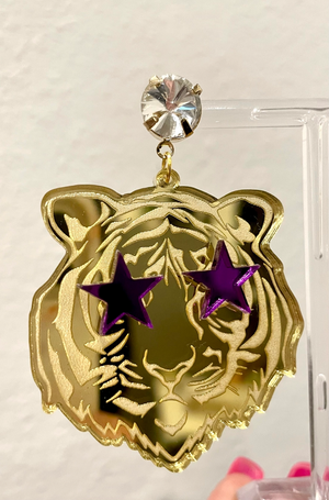 Gold & Purple Tigers Rock Earrings