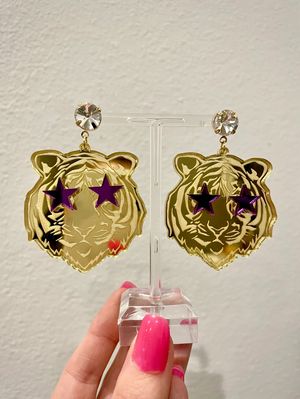 Gold & Purple Tigers Rock Earrings