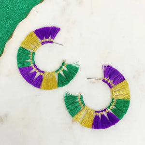 Mardi Gras Fringe Hoop Earrings