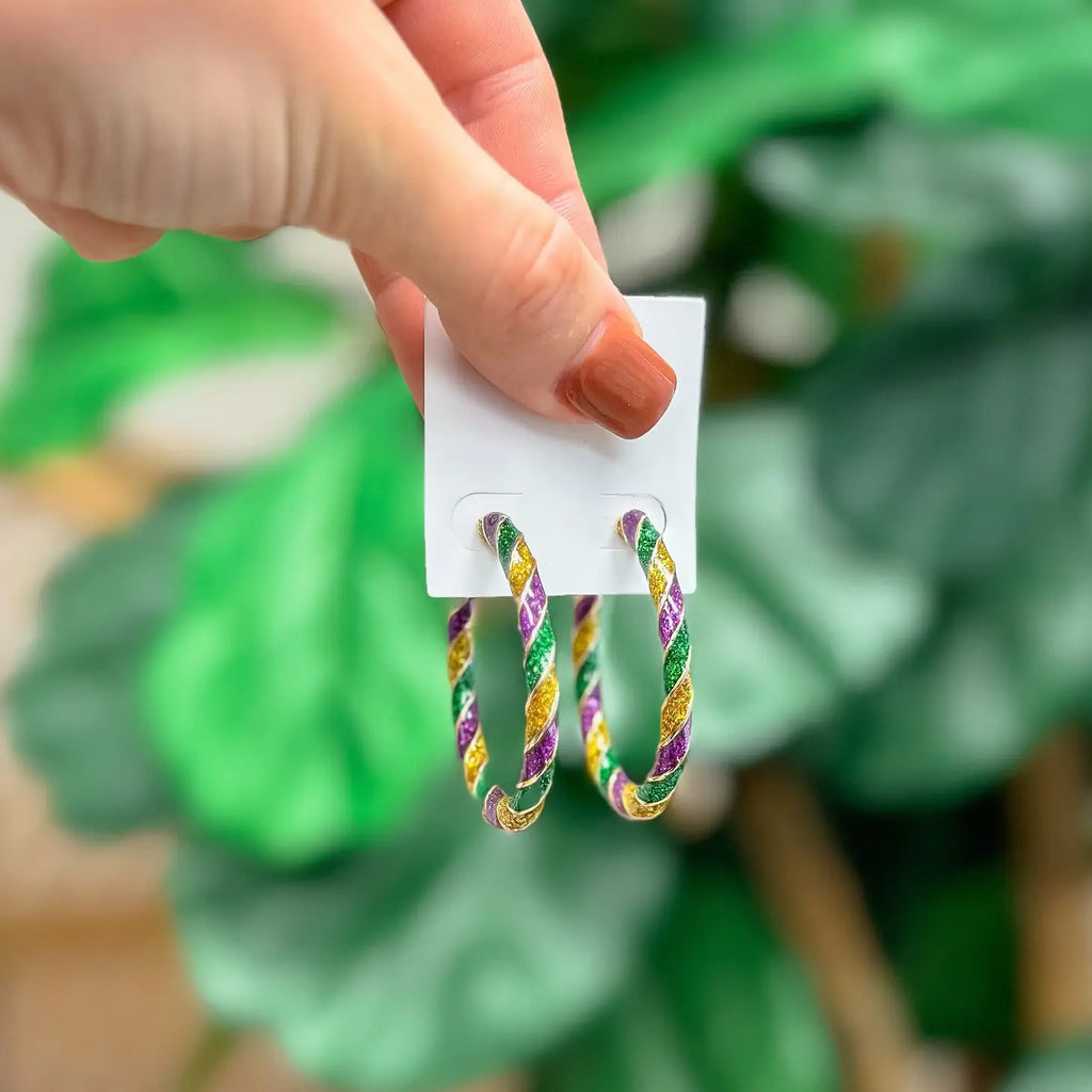 Mardi Gras Twist Enamel Hoop Earring