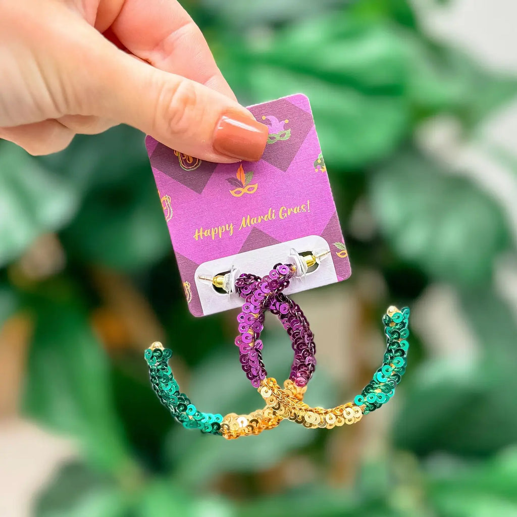 Mardi Gras Wrapped Hoop Earring