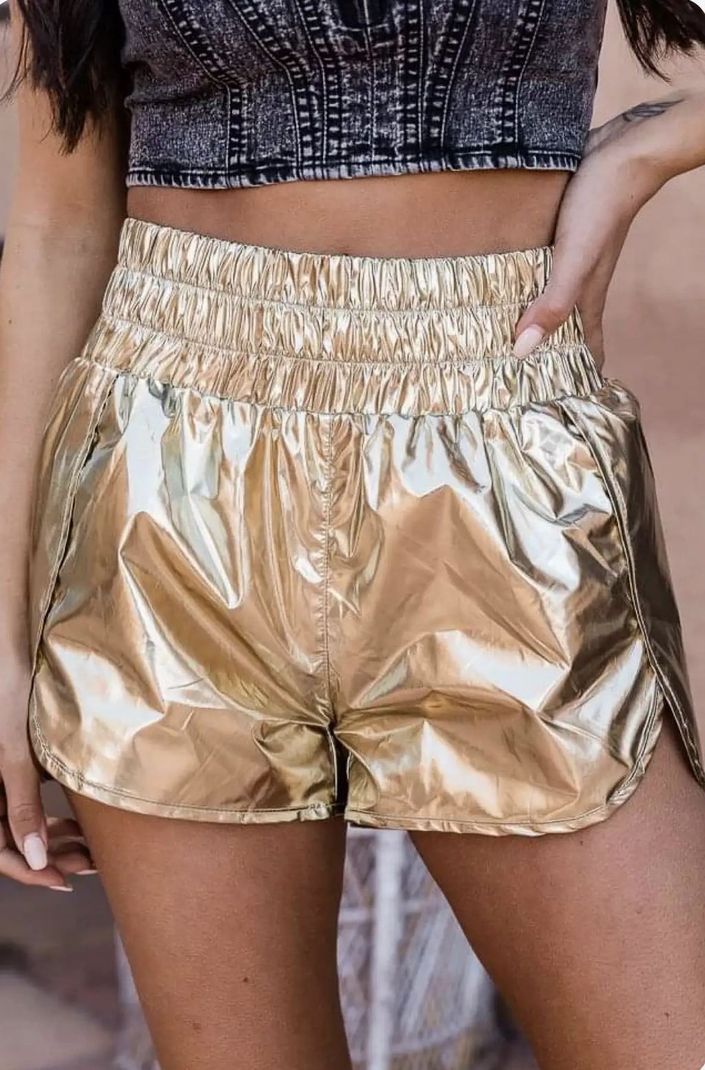 Metallic Smock Waist Shorts