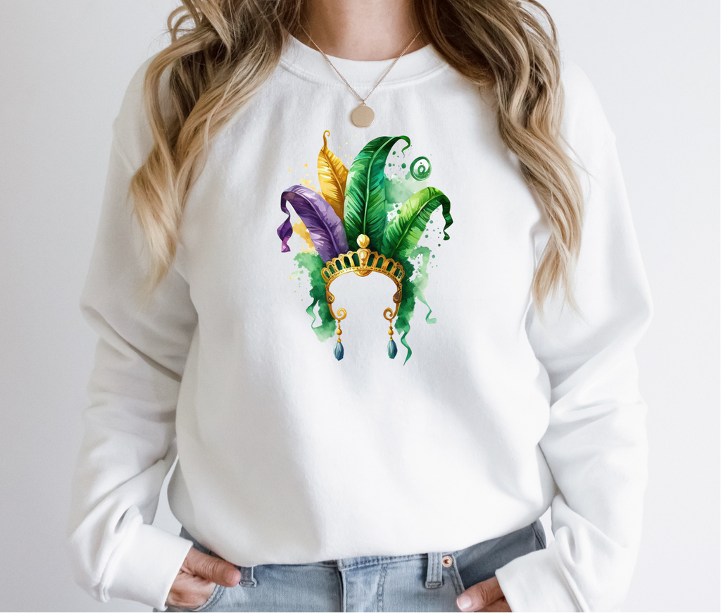 Mardi Gras Watercolor Headdress - Fleece Crew Sweatshirt
