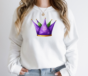 Mardi Gras Watercolor Jester Hat - Fleece Crew Sweatshirt