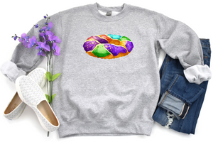 Mardi Gras Watercolor King Cake - Fleece Crew Sweatshirt