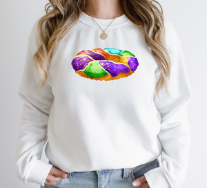 Mardi Gras Watercolor King Cake - Fleece Crew Sweatshirt