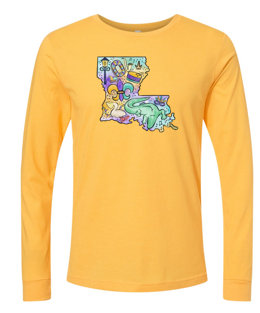 Mardi Gras Watercolor Louisiana - Long-sleeve