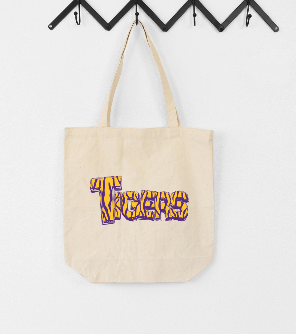 Tigers Bold Stripes PURPLE & GOLD (LARGE TOTE)