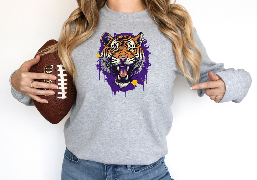 Tiger Purple Splatter - Fleece Crew Sweatshirt