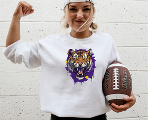 Tiger Purple Splatter - Fleece Crew Sweatshirt