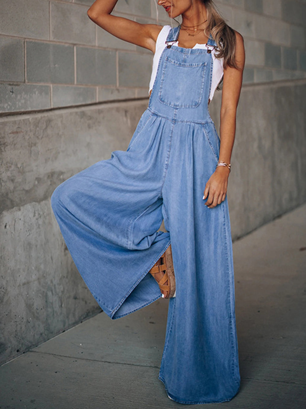 Boho Chic Extreme Wide Leg Denim Overalls