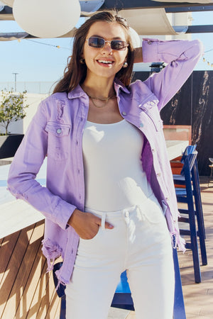 Purple denim deals jacket outfit