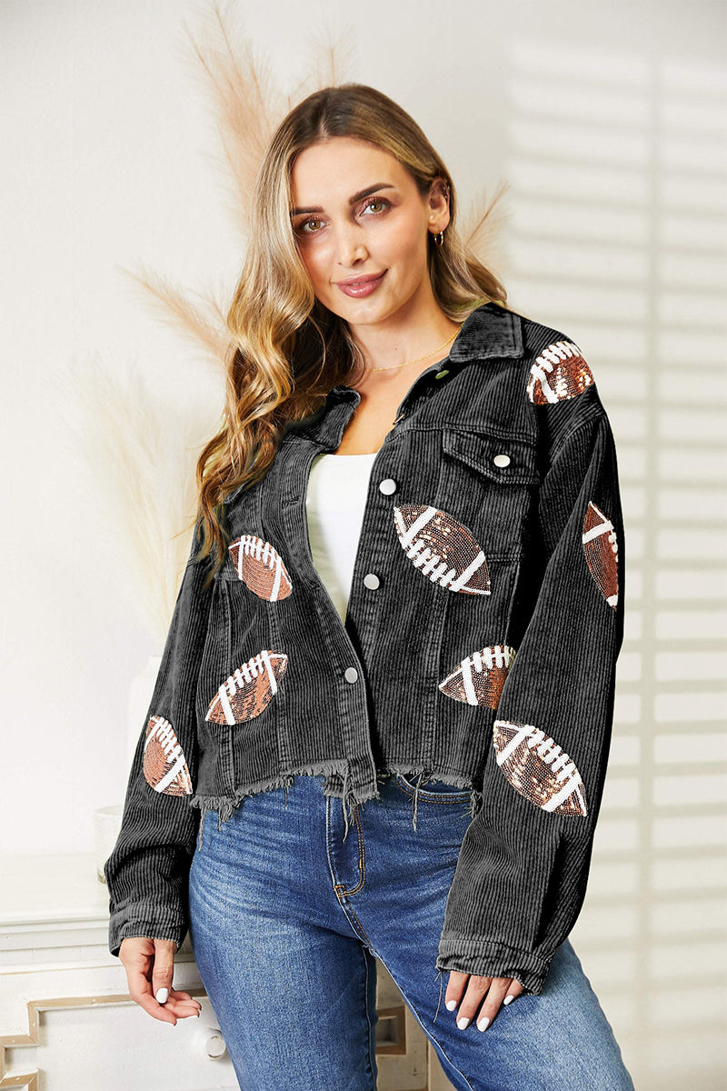 Sequin Football Patch Drop Shoulder Jacket