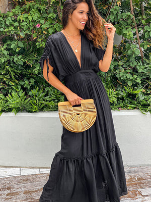 Plunge Neck Gypsy Maxi Dress