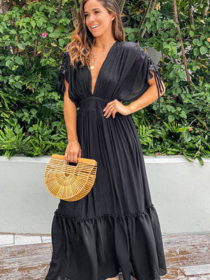 Plunge Neck Gypsy Maxi Dress