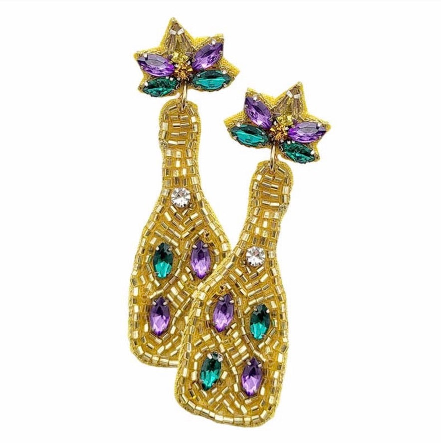 Mardi Gras Beaded Champagne Earring