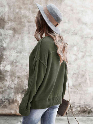 Buttoned Exposed Seam Knit Top