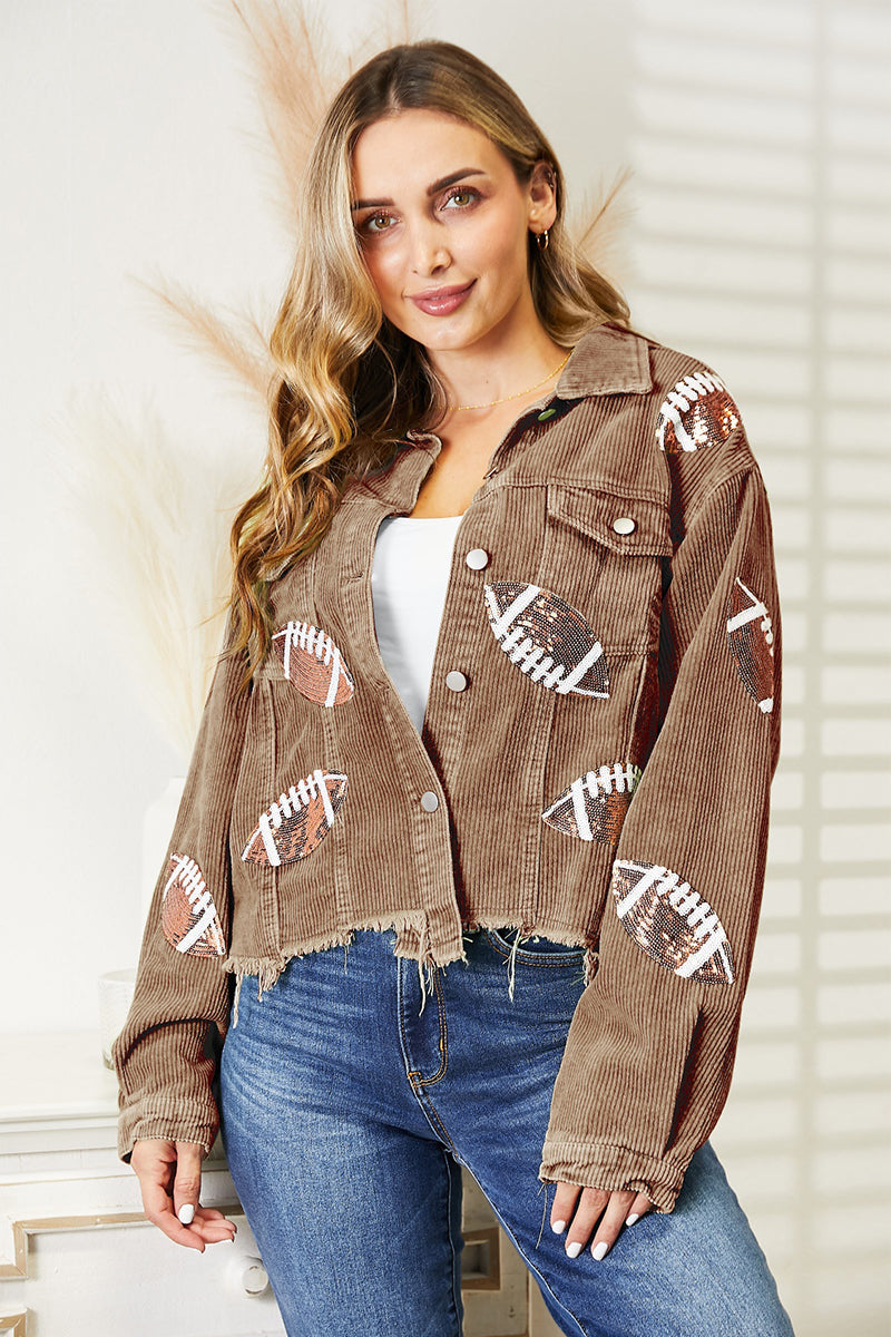 Sequin Football Patch Drop Shoulder Jacket