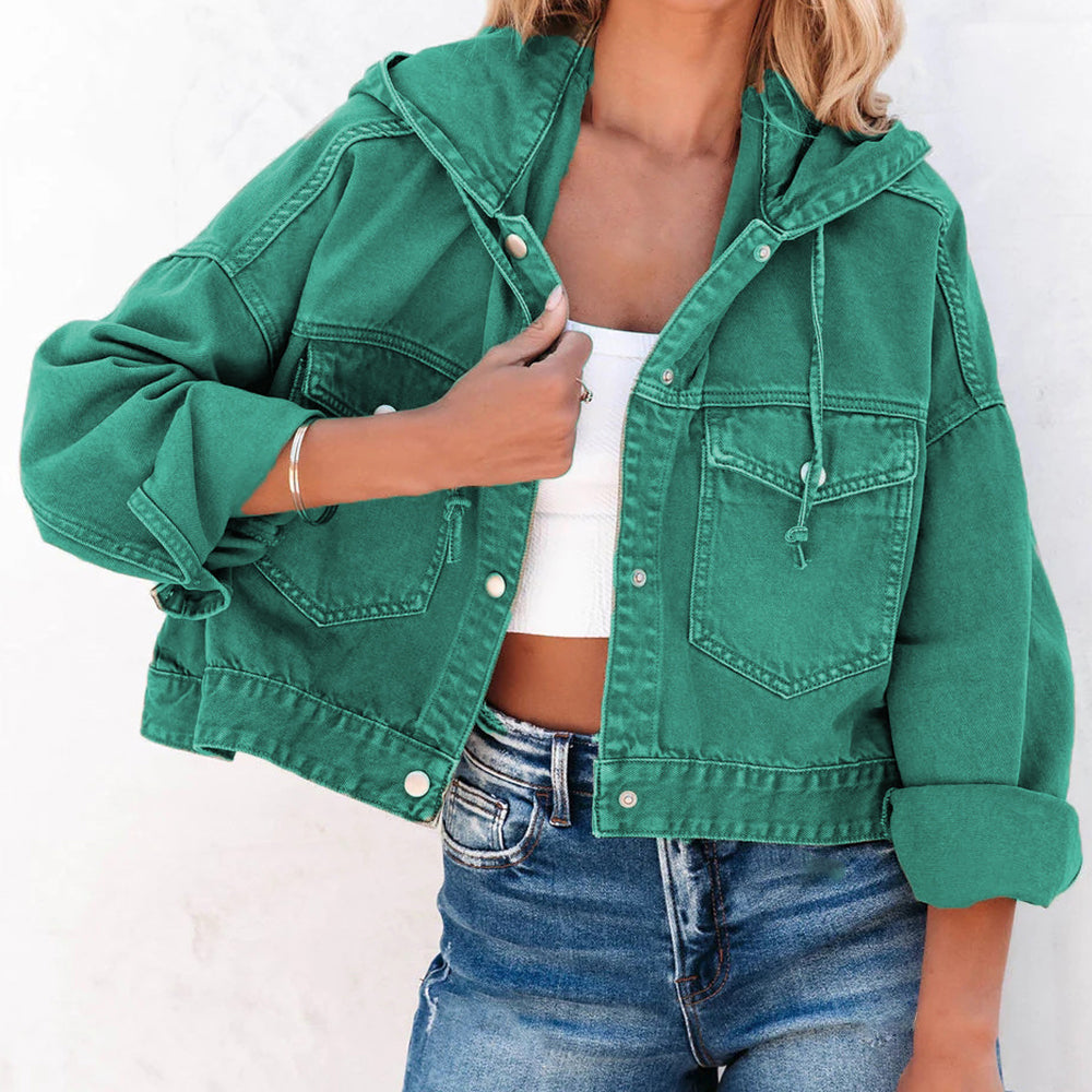 Dropped Shoulder Hooded Denim Jacket