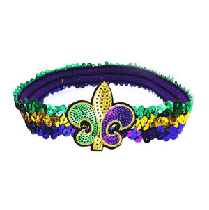 Mardi Gras Sequin Fleur de lis Stretch Headband