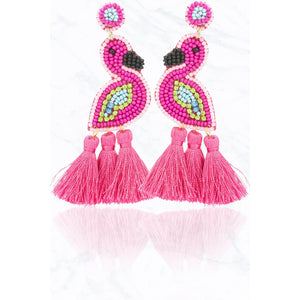 Beaded Flamingo Tassel Earring