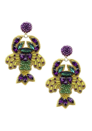 Beaded Mardi Gras Crawfish Earring