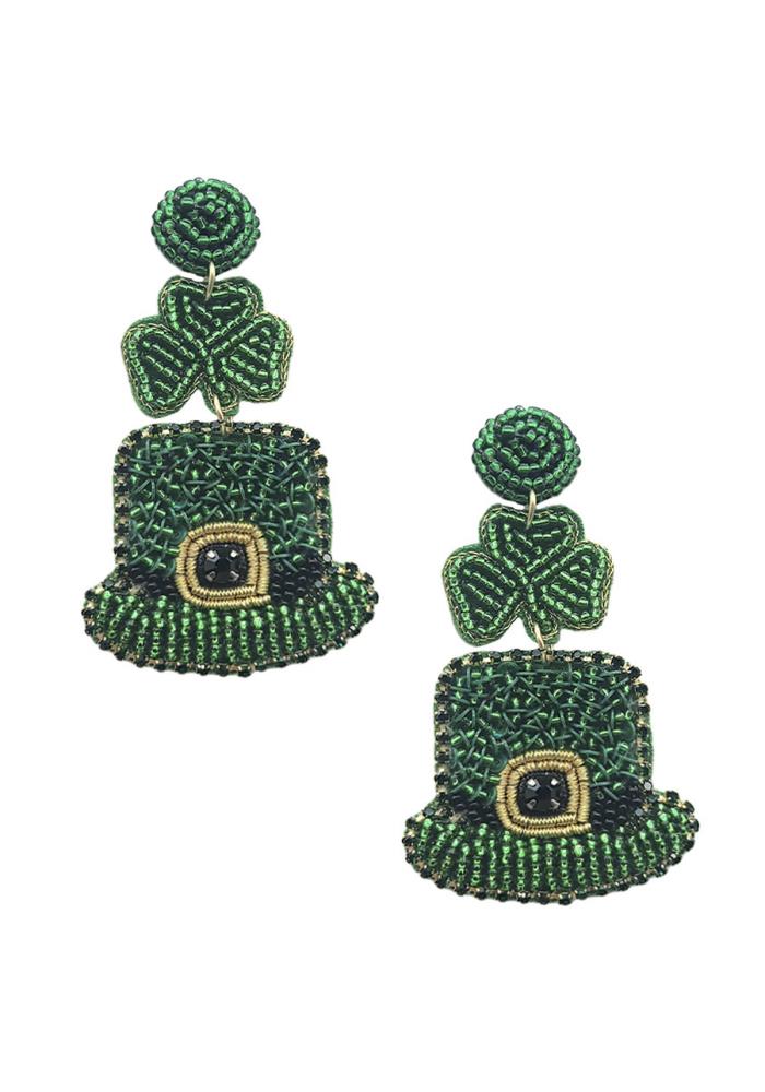 Beaded St. Patrick's Day Hat Earring