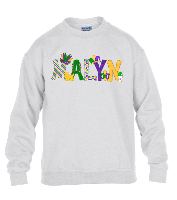 Customized Mardi Gras Sweatshirt - (YOUTH) Fleece Crew Sweatshirt