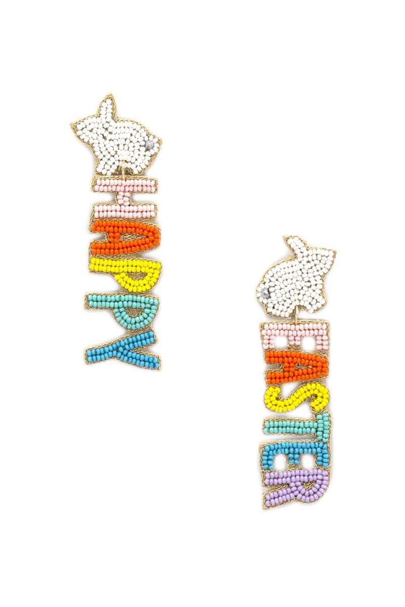 Seed Bead Happy Easter Bunny Earring