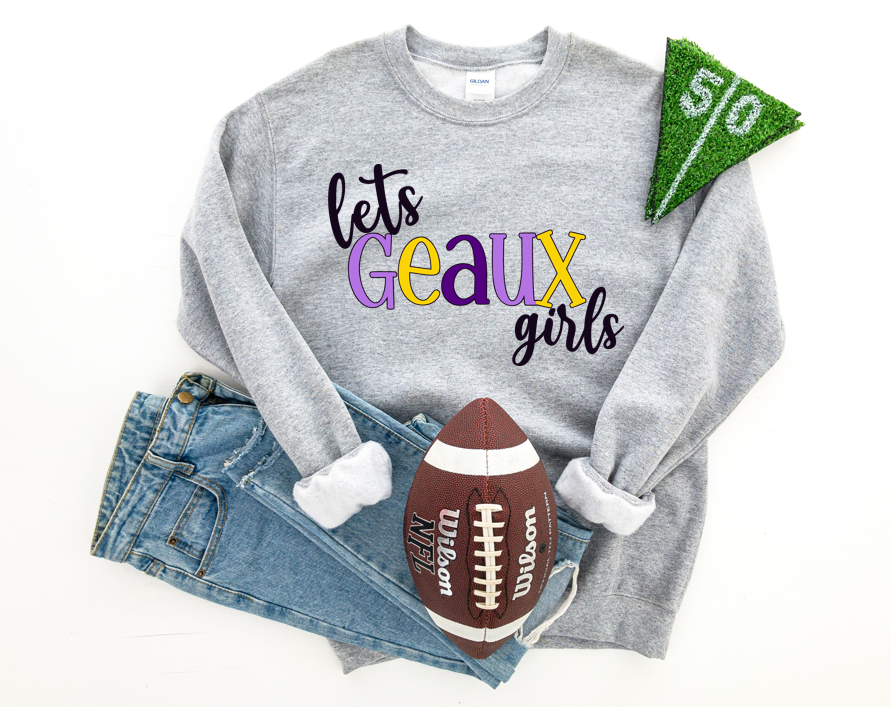 Let's Geaux Girls (Purple & Gold) - Fleece Crew Sweatshirt