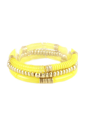 Yellow and Gold Lucite Stretch Bracelet Set