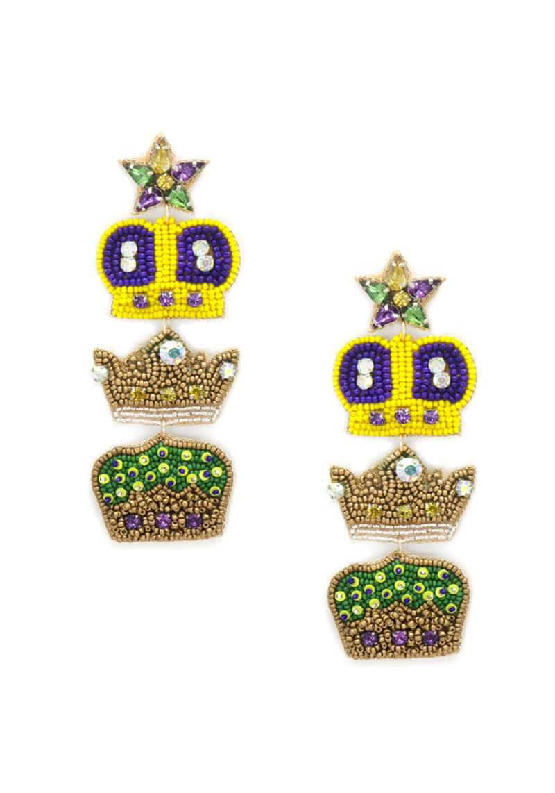 Mardi Gras Triple Crown Earring