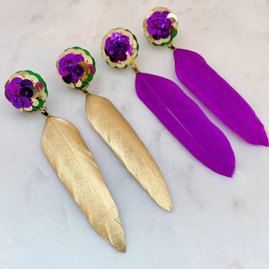 Mardi Gras Feather Sequin Earrings