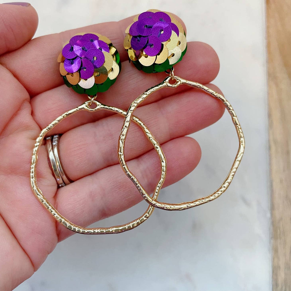 Mardi Gras Sequin Hoop Earrings