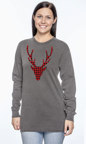 Plaid Reindeer - Comfort Colors Long Sleeve