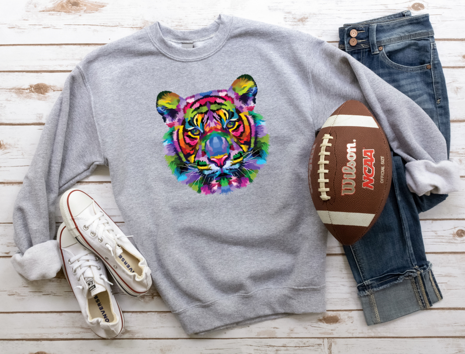Rainbow Tiger - Fleece Crew Sweatshirt
