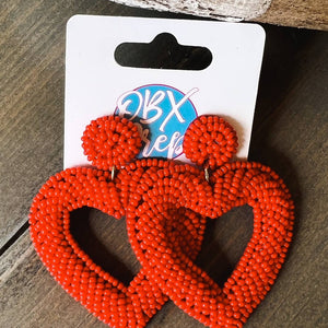 Valentine's Day Red Bead Open Heart Earrings