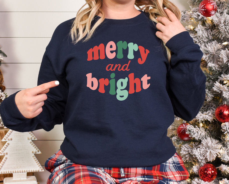 Retro Merry and Bright - Fleece Crew Sweatshirt