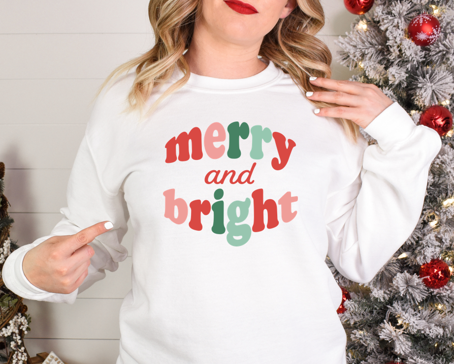 Retro Merry and Bright - Fleece Crew Sweatshirt