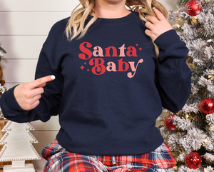 Retro Santa Baby - Fleece Crew Sweatshirt