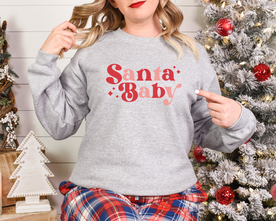 Retro Santa Baby - Fleece Crew Sweatshirt