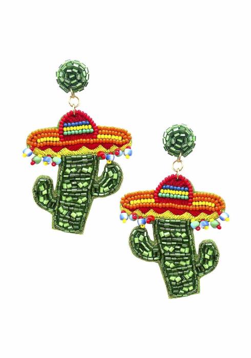 Seed Bead Cactus de Mayo Earring