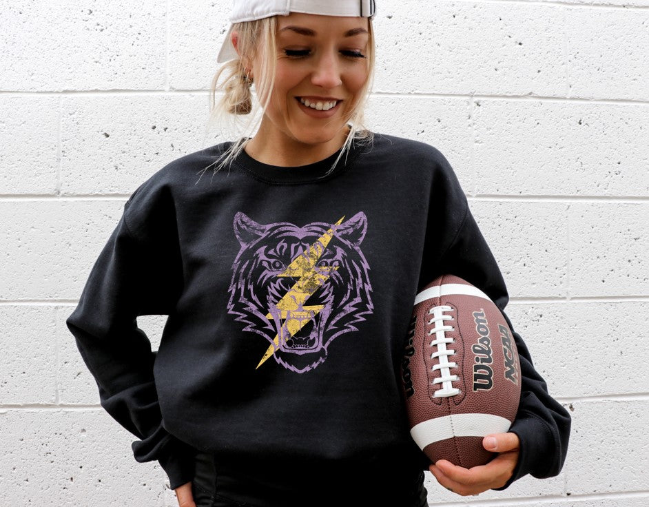 Tigers Lightning Sweatshirt - Fleece Crew Sweatshirt