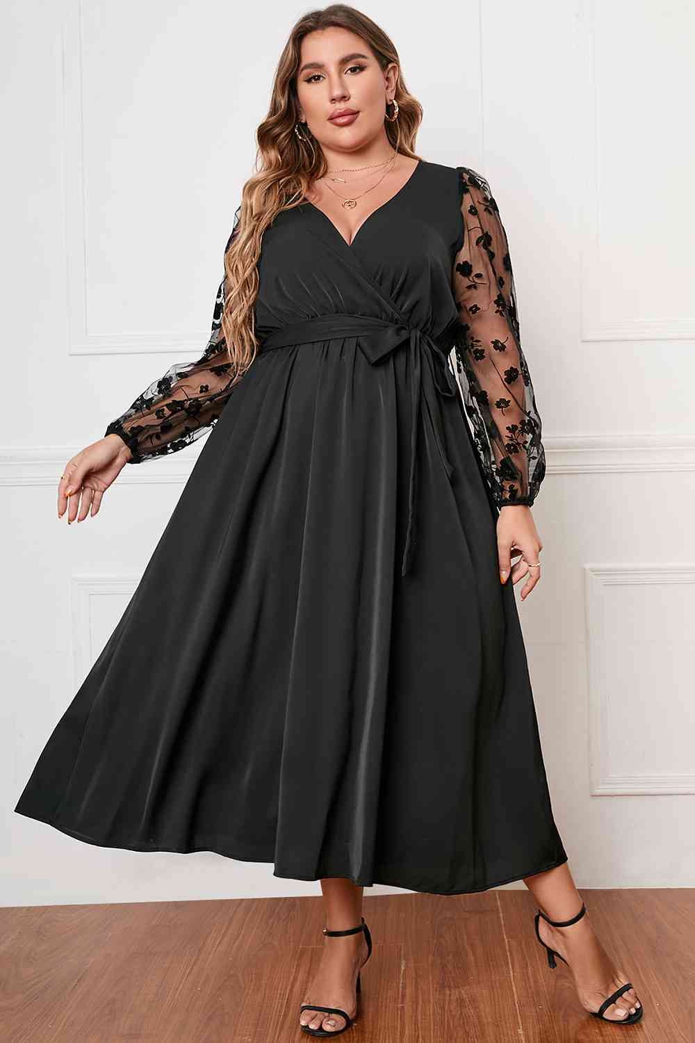 Curvy Surplice Neck Tied Dress
