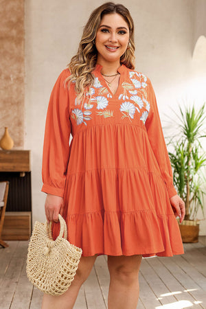 Curvy Orange Leaf Tiered Dress