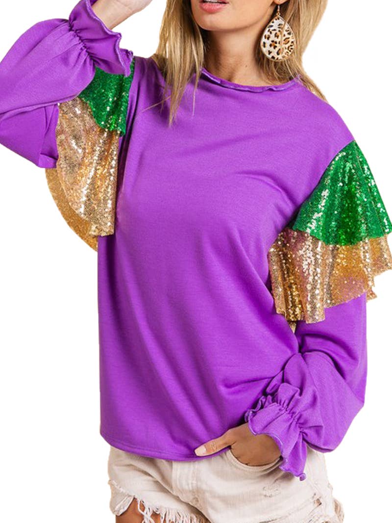 Mardi Gras Sequin Ruffle Top