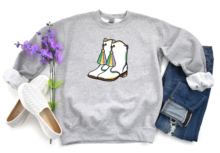 Mardi Gras Boots - Fleece Crew Sweatshirt